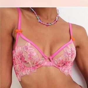 For Love And Lemons Pink and Orange Floral Lace Bra